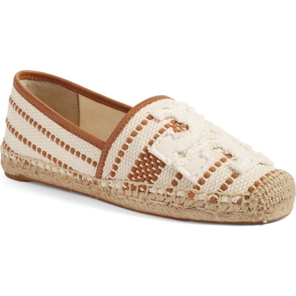 Tory Burch Shaw Espadrille Flats Size 6.5 6 1/2 Tan Brown Cream